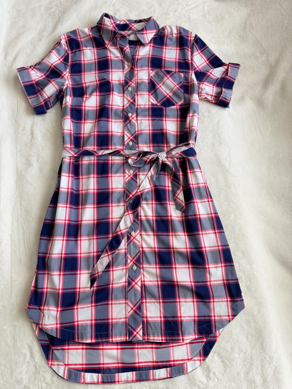 Southern Tides Women Navy and Pink Plaid Shirt Dress with Tie Belt Size Small